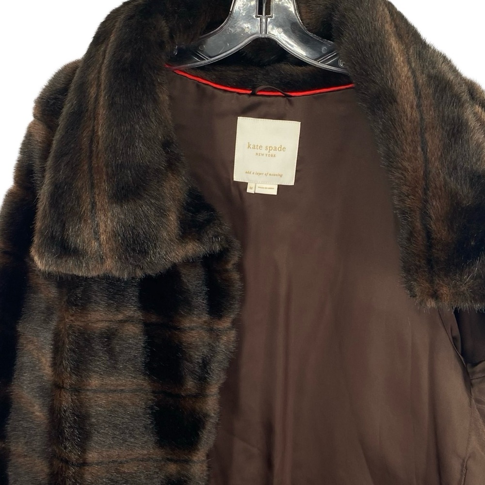 Kate Spade Faux Fur Cape Coat Medium Chocolate Brown - Picture 12 of 13